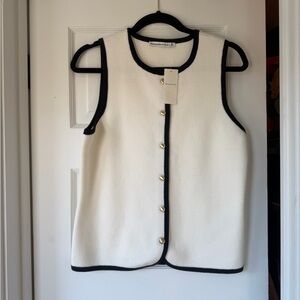 Abercrombie & Fitch White Knit Vest with Black Trim